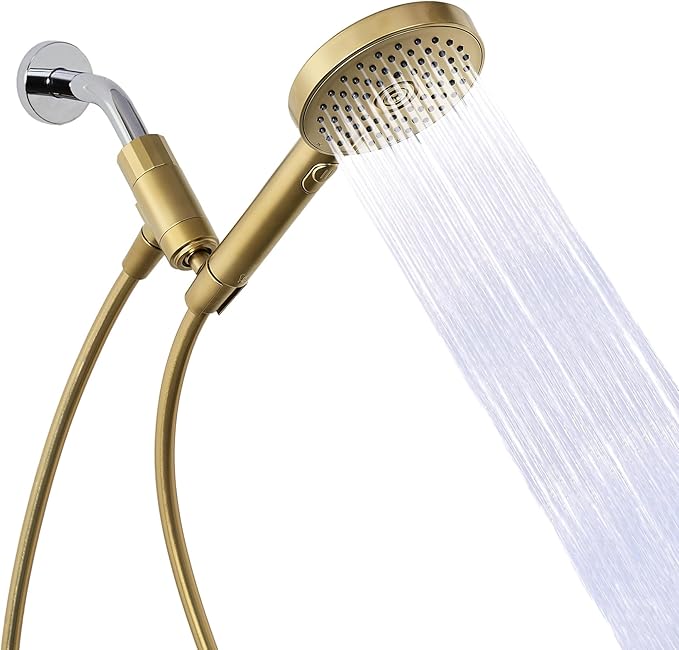 sproos! - Handheld Showerhead, High Pressure Performance, Golden Hour | Metallics - Easy DIY Installation - Renter Friendly - 3 Spray Functions with Pause - Extra Long 70 Inch Flexible Hose