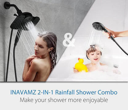 Rain Shower Head with Filtered Handheld Spray Combo Black 2.5 GPM | 10” Rainfall Showerhead with 9-Spray Detachable Handheld, High Pressure, ON/OFF Switch, 15-Stage Filter, Jet for Cleaning