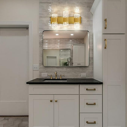 Gold Bathroom Vanity Light Fixtures Bathroom Light Fixtures Over Mirror 3-Light 4000K LED Crystal Wall Sconces Modern 30W Brushed Hardwired Wall Lights for Bathroom Bedroom Living Room