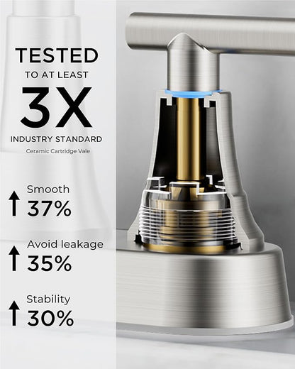 FORIOUS Centerset Bathroom Faucets for Sink 2 or 3 Hole, Brushed Nickel 4 Inch Bathroom Sink Faucet with Pop up Drain and cUPC Hose, 360° spout, Two Handles for Restroom,Vanity, RV Remodel