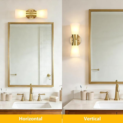 Bathroom Wall Sconce, Modern Indoor Vanity Light Fixtures, Up Down Lighting, Wall Mount Lamp for Living Room Bedroom Hallway Stairway Fireplace Mirror E26 Base (White & Gold - 1pack, 13inch)