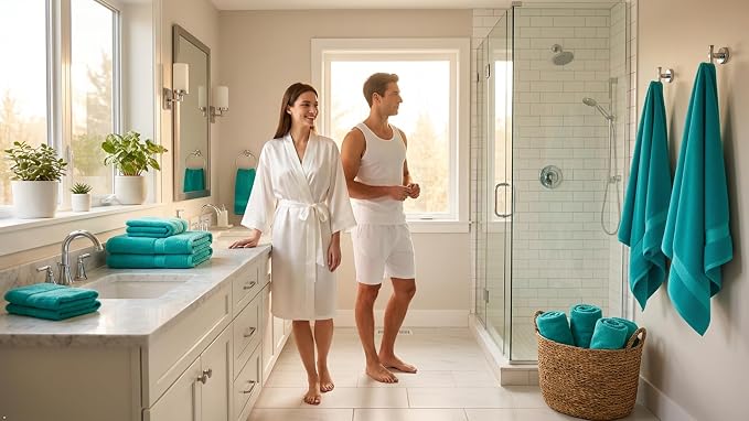 CRAFTBERRY- 6 Piece Cotton Bath Towel Set- 2 Bath - 2 Hand - 2 Face, Teal | 100% Cotton • Thick & Plush • Hotel Quality • Ultra Soft • Highly Absorbent • Quick Dry • Low Lint • Machine Washable