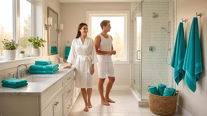 CRAFTBERRY- 6 Piece Cotton Bath Towel Set- 2 Bath - 2 Hand - 2 Face, Teal | 100% Cotton • Thick & Plush • Hotel Quality • Ultra Soft • Highly Absorbent • Quick Dry • Low Lint • Machine Washable