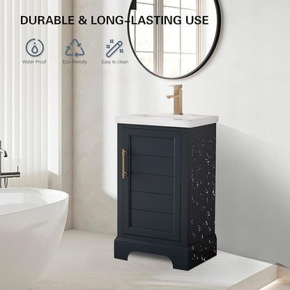 HOMEBEYOND 20 Inch Bathroom Vanity with Single Sink & Ceramic Top, Vanity Cabinet with Center Countertop Basin, Soft-Closing Doors, Vintage Spruce Blue