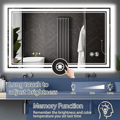 48“ x 28” LED Bathroom Mirror with Lights Anti-Fog Dimmable 3 Colors LED Mirror for Bathroom Memory Function Smart Mirror Wall Mounted Horizontal/Vertical
