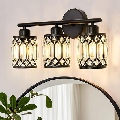 CVKASH 3 Light Bathroom Vanity Light Fixture Over Mirror Black Vintage Vanity Lights with Glass Shade Farmhouse Wall Sceonce for Bedroom Dressing Room Living Room Hallway Cabinet