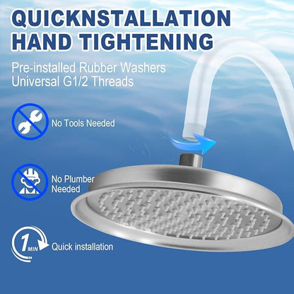 Brushed Nickel Rain Shower Head, 9" Round Rainfall Waterfall Overhead Showerhead High Pressure Vintage Shower Heads with Silicone Nozzle for Bathroom Shower