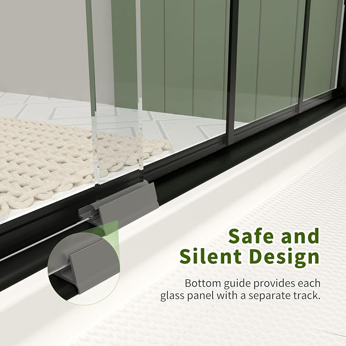 Semi-Frameless Double Sliding Shower Door, Grid Pattern Matte Black Finish | 56"-60" W x 72" H Shower Doors,6mm Clear SGCC Tempered Glass,Bypass Shower Enclosure Easy-Clean Nano Coating&Adjustable Width