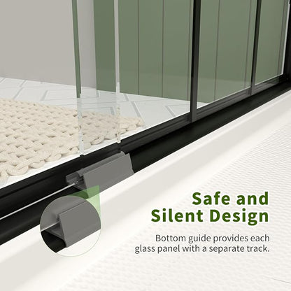 Semi-Frameless Double Sliding Shower Door, Grid Pattern Matte Black Finish | 44"-48" W x 72" H Shower Doors with 6mm Clear SGCC Tempered Glass, Bypass Shower Enclosure Easy-Clean Nano Coating&Waterproof