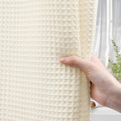 Extra Long Waffle Shower Curtain - Ivory Cotton Texture Fabric Heavyweight Shower Curtains for Bathroom,72Wx90L