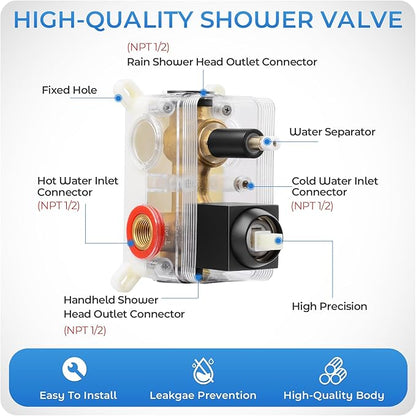 Black Shower Faucet Set, 10 inch Rain Shower System with Pressure Balance Valve, Wall Mounted 2-Functions Bathroom Shower Systems with Rain Shower and Handheld Spray Shower Trim Included