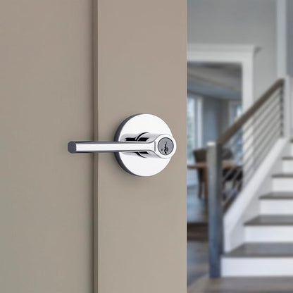 Kwikset Lisbon Round Entry Door Knob with Lock and Key, Secure Keyed Handle Exterior, Front Entrance and Bedroom, Polished Chrome, Pick Resistant SmartKey Rekey Security