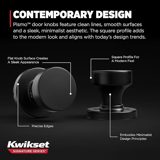 Kwikset Pismo Interior Passage Door Knob, Handle for Closet and Hallway Doors, Non-Locking Doorknob in Matte Black, with Microban Protection (Pack of 12)