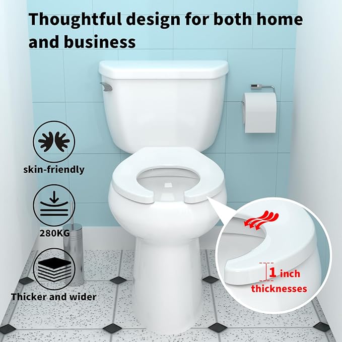 Commercial Heavy Duty Open Front Toilet Seat Without Cover, Thickened Material, Never Loosen, ROUND, White (16.5”)1-Pack