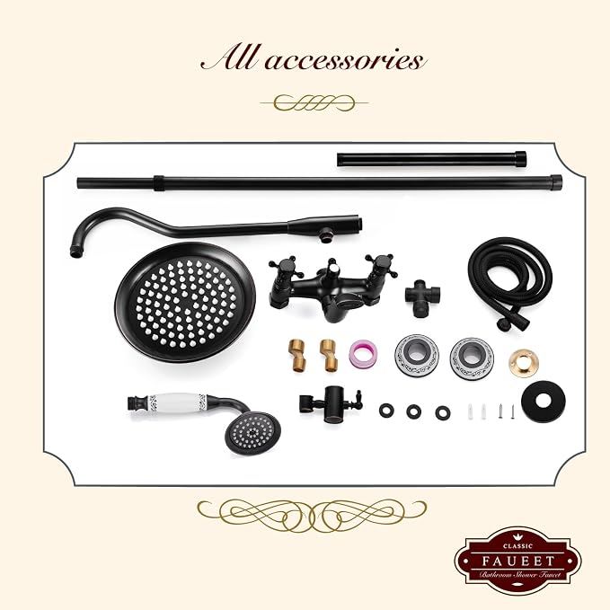 gotonovo Vintage Exposed Shower Faucet Set with Tub Spout,Oil Rubbed Bronze | Bathtub 8” Shower Head with Handheld System Fixtures Combo Kit,360°Rotation,Fast Filler,Extra Extension Tube,for 5-6.7" Hole