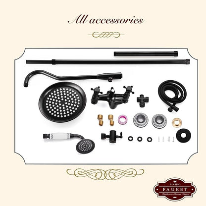 gotonovo Vintage Exposed Shower Faucet Set with Tub Spout,Oil Rubbed Bronze | Bathtub 8” Shower Head with Handheld System Fixtures Combo Kit,360°Rotation,Fast Filler,Extra Extension Tube,for 5-6.7" Hole
