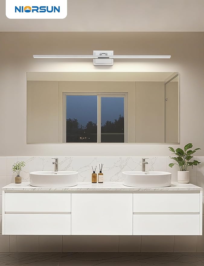 NIORSUN 46.5 Inch Modern Bathroom Light Fixture, 40W 5CCT Dimmable LED Chrome Bathroom Vanity Lights Over Mirror, Vanity Lights for Bathrooms Restroom Mirror