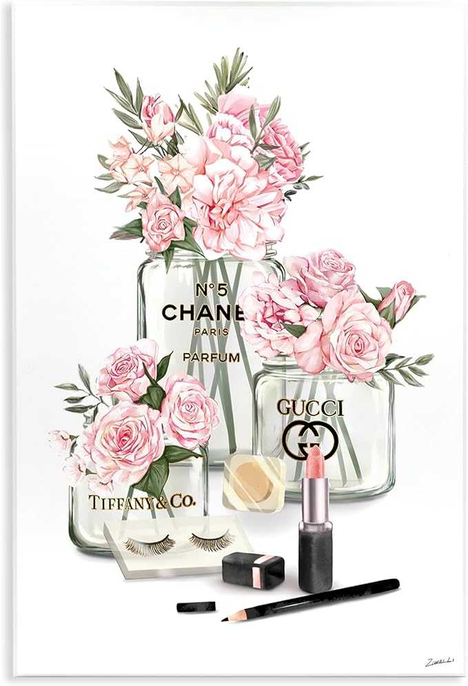Glam Rose Florals Fashion Jars, 13 x 19 Inch Mounted Print on Wall Plaque | Stupell Industries · By Ziwei Li · Ready to hang · Giftable accent for beauty inspired spaces · Made in USA