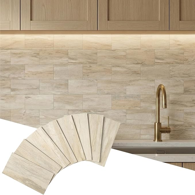 Yipscazo Peel and Stick backsplash 3 x 6 Inches 3D PVC Composite Wall Tile Stick on Backsplash Tile for Kitchen Bathroom, Laundry Room, Fireplace(Yellow Rocks, 2 Pieces)