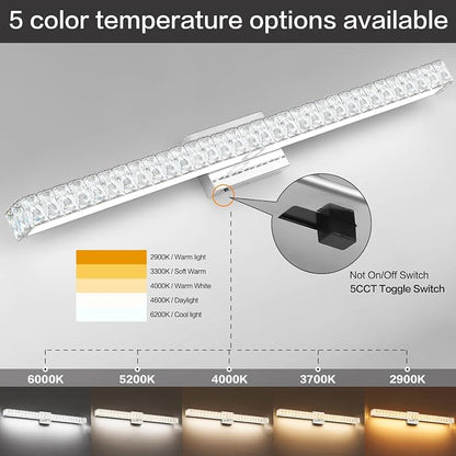 SOLFART Crystal Vanity Lights for Bathroom, 5 Color Adjustable Vanity Lighting Over Mirror,40 Inch Chrome LED Lighting 5CCT