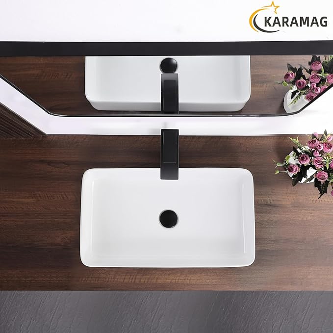 White Vessel Sink,Rectangle 24"x14" Bathroom Sink Above Counter Porcelain Ceramic Small Sink Bowl Ceramic Vessel Sinks for Bathrooms