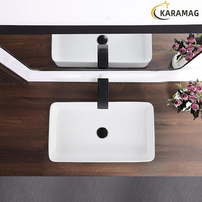 White Vessel Sink,Rectangle 24"x14" Bathroom Sink Above Counter Porcelain Ceramic Small Sink Bowl Ceramic Vessel Sinks for Bathrooms