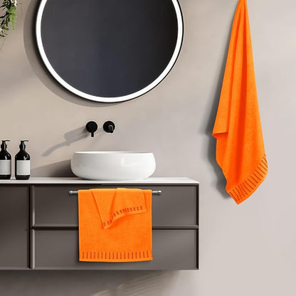 Ultra Soft 3 Pack Cotton Towel Set, Contains a Bath Towels 28x55 inch, a Hand Towels 16x24 inch & a Wash Cloths 12x12 inch, Ideal Everyday use, Compact & Lightweight - Orange