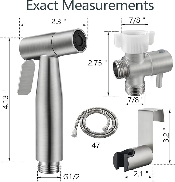 TRIPHIL Handheld Bidet Sprayer for Toilet, Adjustable Water Pressure Jet Bidet Attachment with Leak-Proof 304 Stainless Steel T-valve for Bathroom Cleaning, Cloth Diaper/Feminine Wash, Brushed Nickel