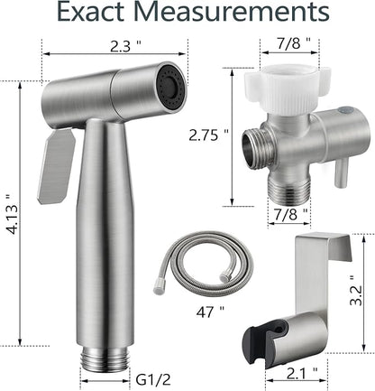 TRIPHIL Handheld Bidet Sprayer for Toilet, Adjustable Water Pressure Jet Bidet Attachment with Leak-Proof 304 Stainless Steel T-valve for Bathroom Cleaning, Cloth Diaper/Feminine Wash, Brushed Nickel