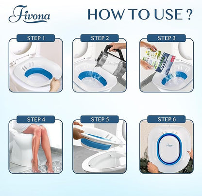 Fivona Sitz Bath for Toilet Seat Postpartum and Hemorrhoids Care - Yoni Steam Seat - Foldable Basin for Epsom Salt Soak - Portable Bidet BPA Free Temperature Resistant - Universal Fit - Blue