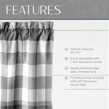 Farmhouse Living Buffalo Check Window Valance, Black/White - 60" W x 15" L