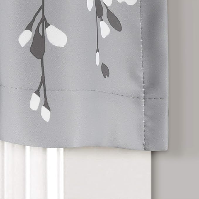 Lush Decor Weeping Flower Light Filtering Valance, 52" W x 18" L + 2" Header, Gray - Floral Curtains - Valance Curtains - Bathroom & Kitchen Valances for Windows - Cottage & Farmhouse Home Decor