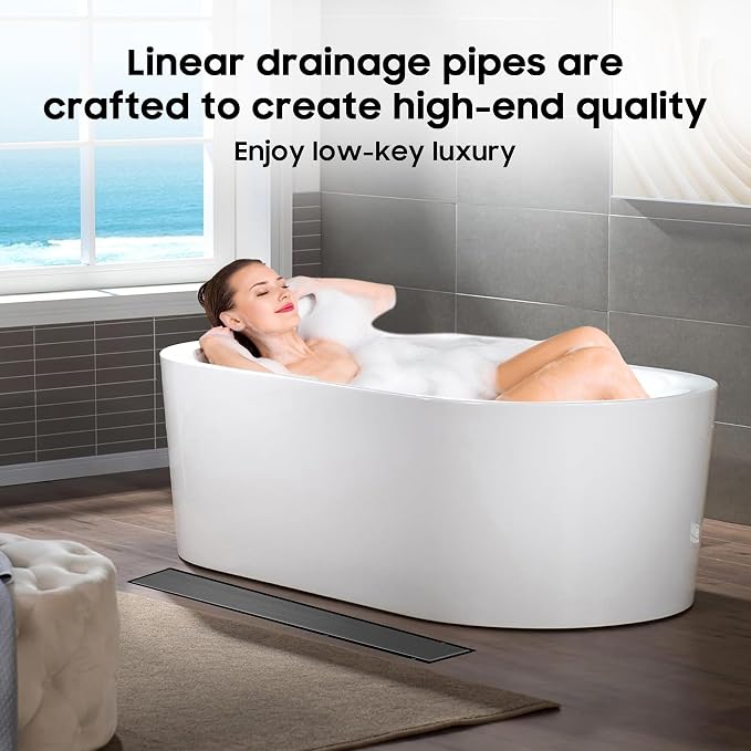 DLONE® Linear Shower Drain - 36 Inch Gun Gray, with Tile Insert Panel | AISI 304 Stainless Steel Linear Drain, Rectangle Shower Floor Drain, with Adjustable Feet, Fits Bathroom & Balcony etc