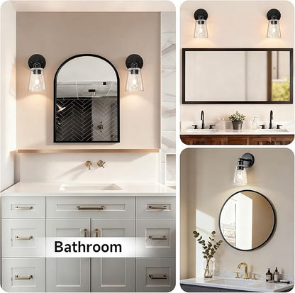 TALOYA 4 Inch Brushed Black Bathroom Light Fixtures with Thickend Clear Tapered Glass Shade, Set of 2 Modern Vanity Light Over Mirror for Bathrooms, Bedrooms (Bulbs Not Included)