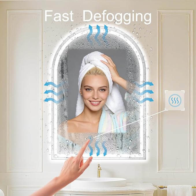 Arched LED Bathroom Mirrors with Lights 32"x48" LED Mirror for Bathroom,Led Vanity Mirror, Anti-Fog,LED Mirrors with Light, Anti-Fog, Dimmable, 3 Color, Shatterproof, Touch Sensor