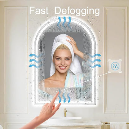 Arched LED Bathroom Mirrors with Lights 32"x48" LED Mirror for Bathroom,Led Vanity Mirror, Anti-Fog,LED Mirrors with Light, Anti-Fog, Dimmable, 3 Color, Shatterproof, Touch Sensor