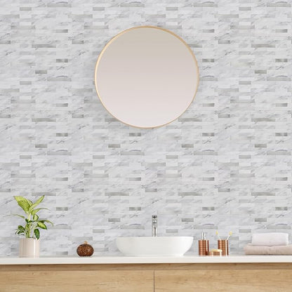 STICKGOO Peel and Stick Backsplash, PVC Wall Tiles Stick on Backsplash for Kitchen(1 Sheet, White Marble with Metal Silver)