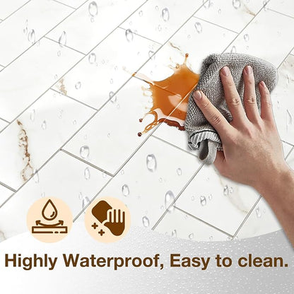 Peel and Stick Backsplash Tile for Kitchen & Bathroom Walls (Polished White Marble, 10 Tiles - 9.7 Sq. Ft. (0.9 M))