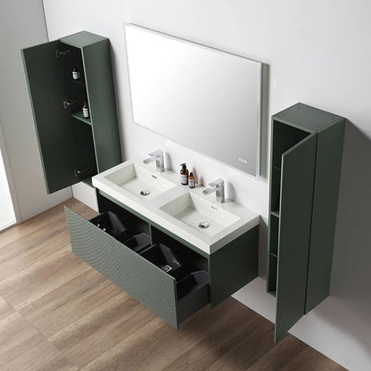 Blossom 48 Inch Double Sink Bathroom Vanity with Side Cabinets, All Wood Wall Mounted Floating Bathroom Vanity with Acrylic Sink, Soft-Close Drawers, Bathroom Vanities, Aventurine Green