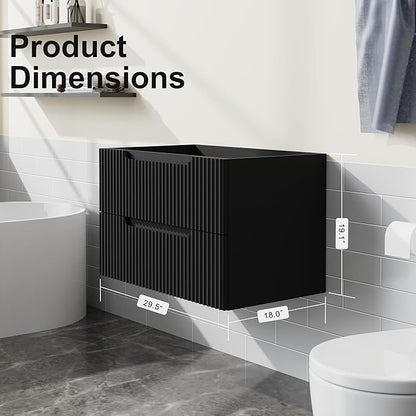 30” Floating Bathroom Vanity Cabinet Wall-Mounted Bathroom Vanity in Black, Sink Basin Not Included