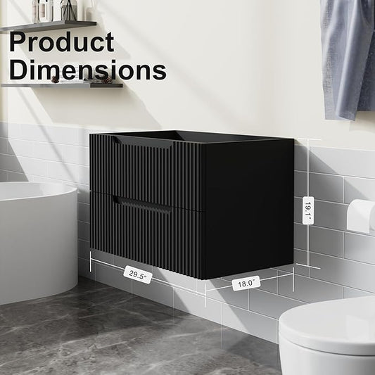 30” Floating Bathroom Vanity Cabinet Wall-Mounted Bathroom Vanity in Black, Sink Basin Not Included