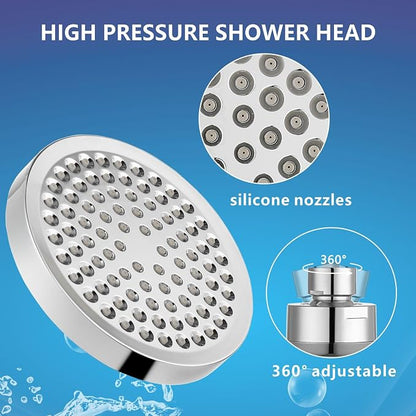 High Pressure Rain Shower Head, High Flow Pressure Boosting Adjustable Rainfall Showerhead, Awesome Shower Experience Even At Low Water Flow, Chrome