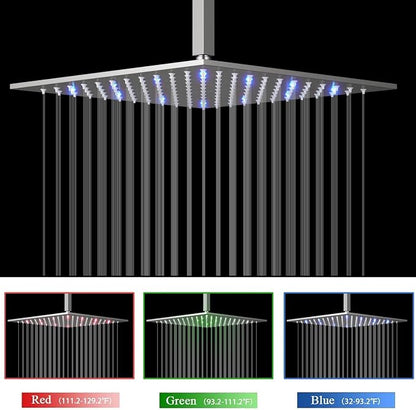 Brushed Nickel Thermostatic Shower System Full Body Rain Shower System AYIVG Temperature Display Shower Faucets Sets 12 Inch LED Rain Ceiling Shower System With 6PCS Body Spray Can Run Together