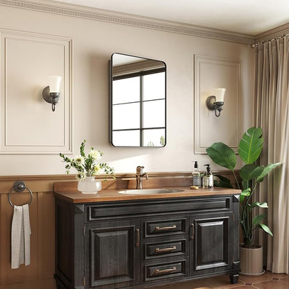 24x32 in Medicine Cabinet with Mirror for Bathroom, Matte Black | Fully Assembled; Recessed or Surface Wall Mount; Metal Cabinet with Tempered Glass Mirror and Two Adjustable Glass Shelves