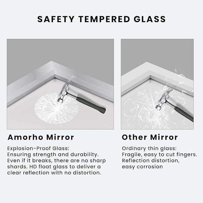 Bathroom Mirror for Wall, 60x36 Inch (Brushed Silver) | HD Reflection, Tempered Glass, Thick Metal Framed Rectangle Mirrors for Over Sink, Bedroom, Living Room, Entryway, Anti-Rust