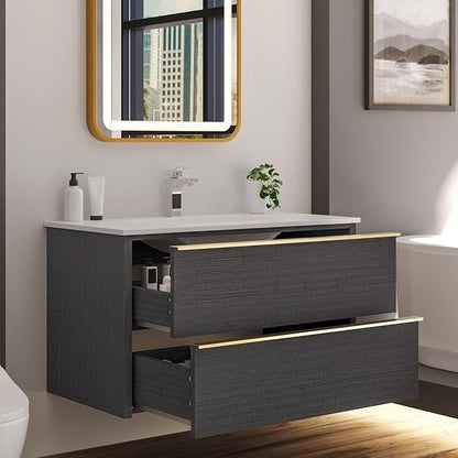 Floating Bathroom Vanity with Sink Wall Mounted Cabinet with 2 Soft-Close Drawers, Moisture-Resistant MDF,Large Storage for Small Space (Gray 36")