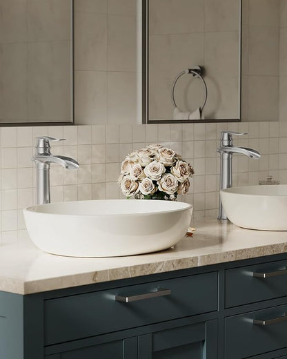 Brushed Nickel Vessel Sink Faucet Brass 12 Inch Waterfall Bathroom Faucet | with Pop Up Drain Assembly and Supply Hoses, Single Handle Tall Bathroom Faucets Lavatory Vanity Mixer Tap by BATHLAVISH