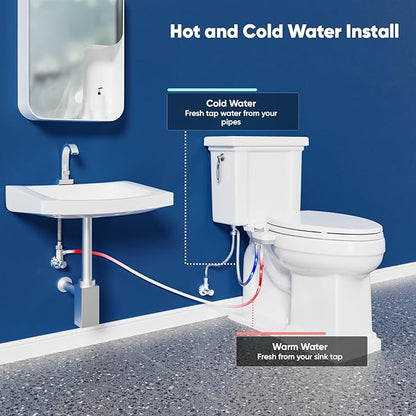 Hot and Cold Bidet, Warm Water Bidet Attachment for Toliet, Non-Electric Warm Bidet with Adjustable Water Pressure, Dual nozzle Rear and Feminine Wash - Self cleaning (White)