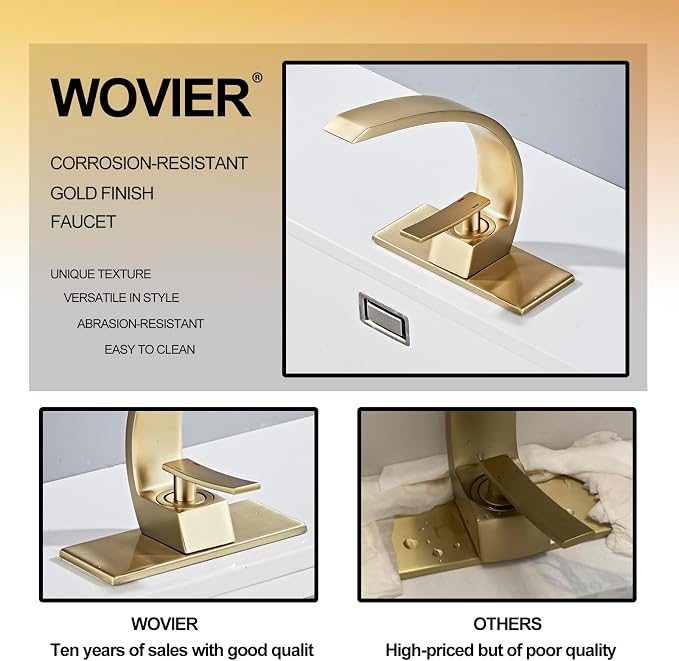 Shiny Polished Gold Bathroom Sink Faucet, Unique Design and Pop Up Drain