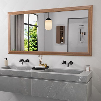 Bathroom Mirror for Wall, 60 X30 Inch (Walnut Wood Grain) | Metal Framed, HD Reflection, Anti-Rust, Hang Horizontally/Vertically, Suitable for Bedroom, Farmhouse, Bathroom, Entryway